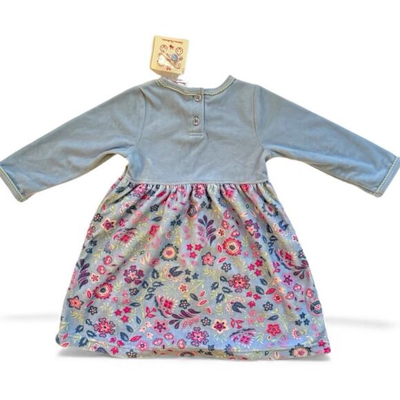 Hanna Andersson Velour Floral Dress Girls Long Sleeve Soft Cozy Size 80 NWT - Picture 1 of 8